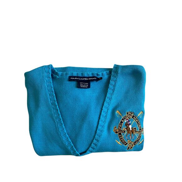 VTG Ralph Lauren Turquoise Crescent Sweater V-Neck Long Sleeve Pullover Size XL - Picture 12 of 16